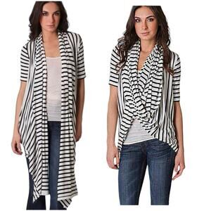 Alice + Olivia Drape Wrap Multiway Short Sleeve Oversized Black White Striped XS